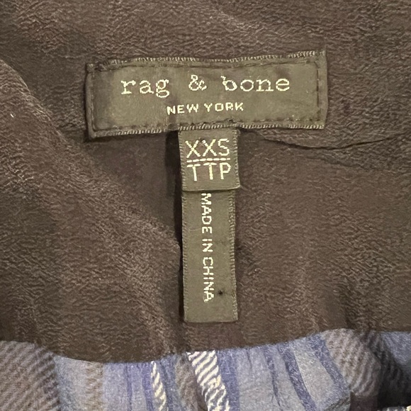 Rag & Bone Byron Button-Front Silk Sheer Chiffon Plaid Blue Black XXS Like New - Picture 9 of 11